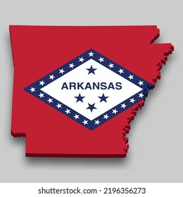 3d isometric Map of Arkansas is a state of United States with national flag