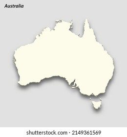 3d isometric map of Australia isolated with shadow. Paper card style vector illustration