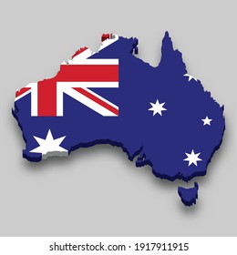 3d isometric Map of Australia with national flag. Vector Illustration.