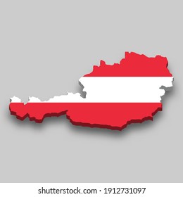 3d isometric Map of Austria with national flag. Vector Illustration.