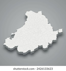 3d isometric map of Avila is a province of Spain with borders municipalities