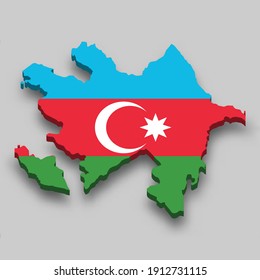 3d isometric Map of Azerbaijan with national flag. Vector Illustration.