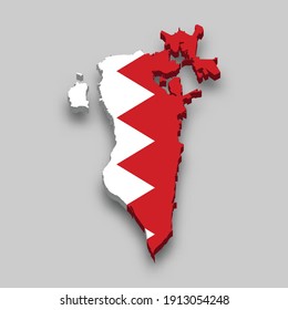 3d isometric Map of Bahrain with national flag. Vector Illustration.