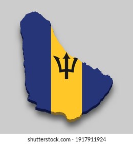 3d isometrische Karte von Barbados mit nationaler Flagge. Vektorgrafik.