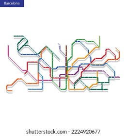 3d isometric Map of the Barcelona metro subway. Template of city transportation scheme for underground road