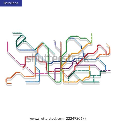 3d isometric Map of the Barcelona metro subway. Template of city transportation scheme for underground road