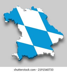 3d isometric Map of Bavaria is a state of Germany with national flag