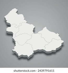 3d isometric map of Beja is a Governorate of Tunisia, vector illustration