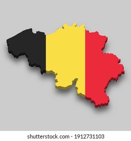 3d isometric Map of Belgium with national flag. Vector Illustration.