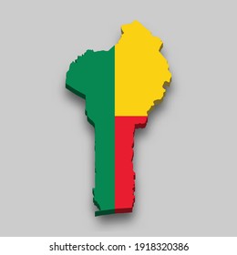 3d isometric Map of Benin with national flag. Vector Illustration.