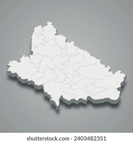 3d isometric map of Bjelovar-Bilogora is a county of Croatia, vector illustration