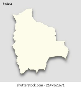 3D isometrische Karte von Bolivien einzeln mit Schatten. Vektorgrafik auf Papierkarten