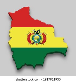 3d isometric Map of Bolivia with national flag. Vector Illustration.