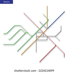 3d isometric Map of the Boston metro subway. Template of city transportation scheme for underground road