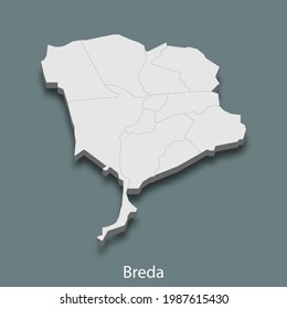 3d isometric map of Breda is a city of Netherlands, vector illustration