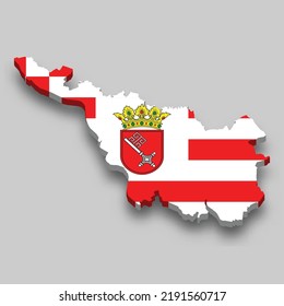 3d isometric Map of Bremen is a state of Germany with national flag