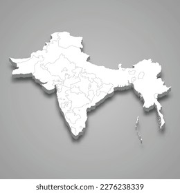 3d isometric map of British Raj Indian Empire isolated with shadow, former state