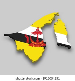 3d isometric Map of Brunei with national flag. Vector Illustration.