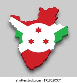 3d isometrische Karte von Burundi mit nationaler Flagge. Vektorgrafik.