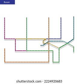 3d isometric Map of the Busan metro subway. Template of city transportation scheme for underground road