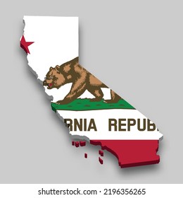 3d isometric Map of California is a state of United States with national flag