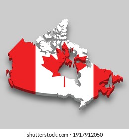 3d Isometric Map Of Canada With National Flag. Vector Illustration.