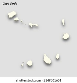 3d isometric map of Cape Verde isolated with shadow. Paper card style vector illustration