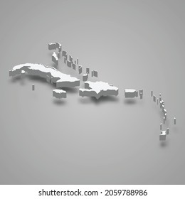 3d isometric map of Caribbean region, isolated with shadow vector illustration