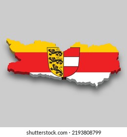 3d isometric Map of Carinthia is a region of Austria with national flag