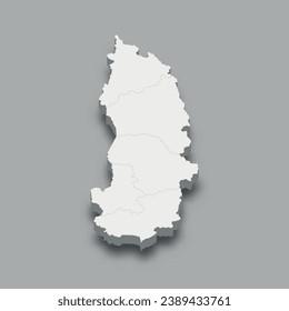 3d isometric map Central Highlands Region of Vietnam, isolated with shadow