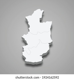 Mapa isométrico 3d de la Provincia Central de Sri Lanka, ilustración vectorial
