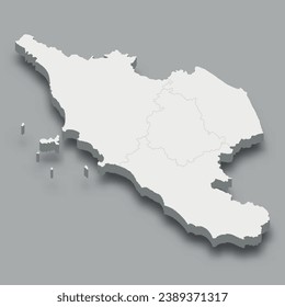 3d isometric map Centre Region of Italy, isolated with shadow