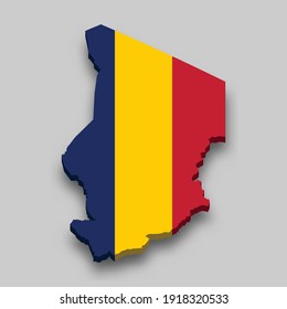 Mapa isométrico 3d de Chad con bandera nacional. Ilustración vectorial.
