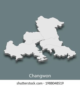 3d isometric map of Changwon is a city of Korea, vector illustration