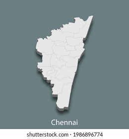 3d isometric map of Chennai is a city of India, vector illustration