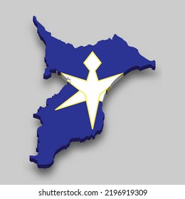 3d isometric Map of Chiba is a prefecture of Japan with national flag