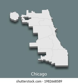 3d isometric map of Chicago is a city of United States, vector illustration