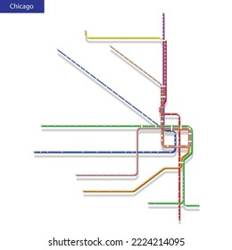 3d isometric Map of the Chicago metro subway. Template of city transportation scheme for underground road