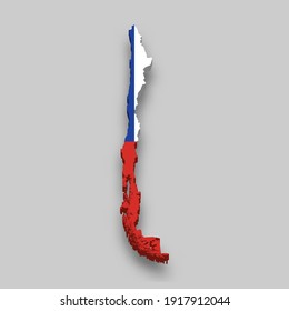 3d isometric Map of Chile with national flag. Vector Illustration.