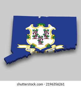 Mapa isométrico 3d de Connecticut es un estado de Estados Unidos con bandera nacional