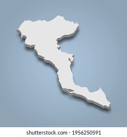 3d isometric map of Corfu is an island in Ionian Sea, isolaated vector illustration