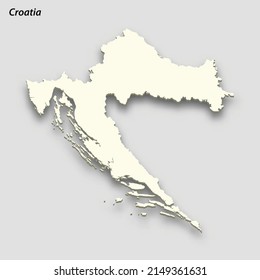 3d isometric map of Croatia isolated with shadow. Paper card style vector illustration