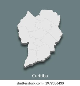 3d isometric map of Curitiba is a city of Brazil , vector illustration