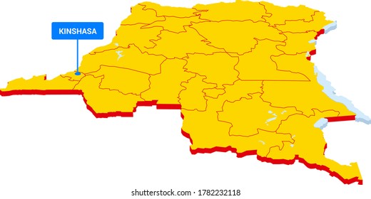 3D Isometric Map Of Democratic Republic Of The Congo With Capital City Name