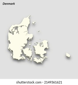 3d isometric map of Denmark isolated with shadow. Paper card style vector illustration