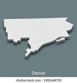 3d isometric map of Detroit is a city of United States, vector illustration