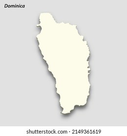 Mapa isométrico 3d de Dominica aislado con sombra. Ilustración vectorial de estilo de tarjeta de papel