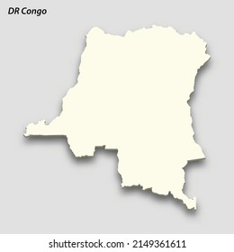 3d isometric map of DR Congo isolated with shadow. Paper card style vector illustration