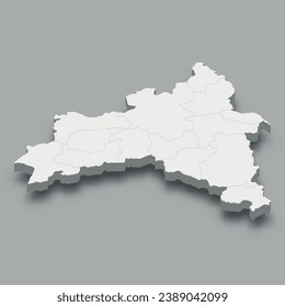 3d isometric map Eastern Anatolia Region of Turkey, isolated with shadow