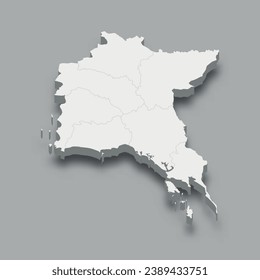 3d isometric map Eastern Region of Thailand, isolated with shadow